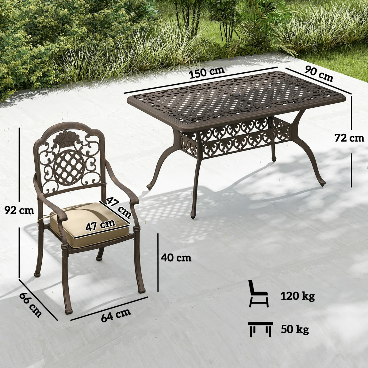 Outsunny Outdoor Dining Set with Cushions, Parasol Hole, Bronze Tone - Bronze – image 3