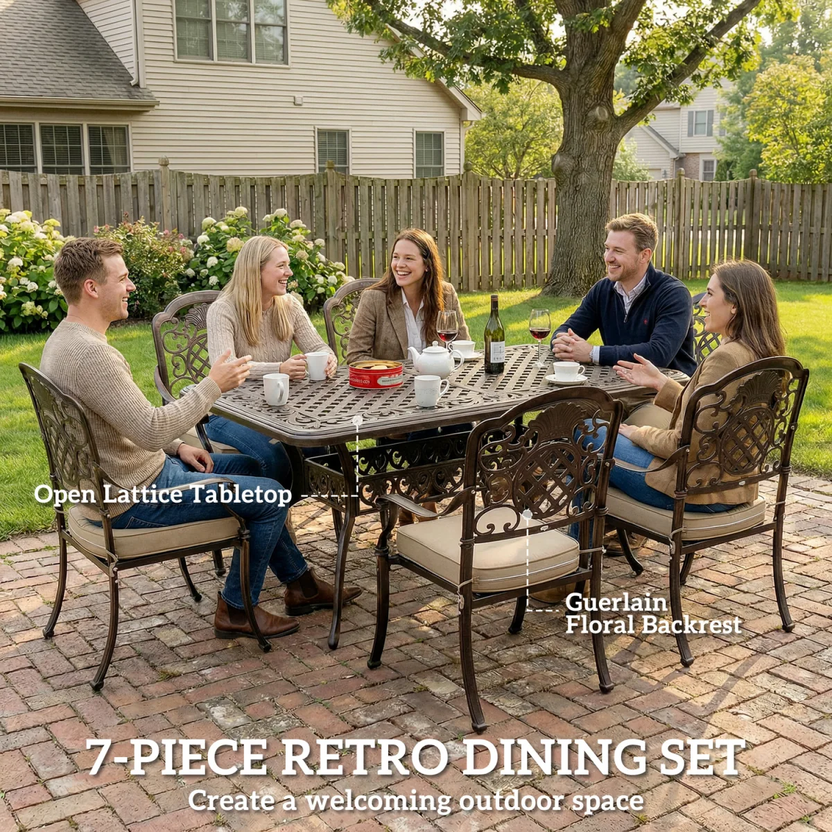 Outsunny Outdoor Dining Set with Cushions, Parasol Hole, Bronze Tone - Bronze – image 4