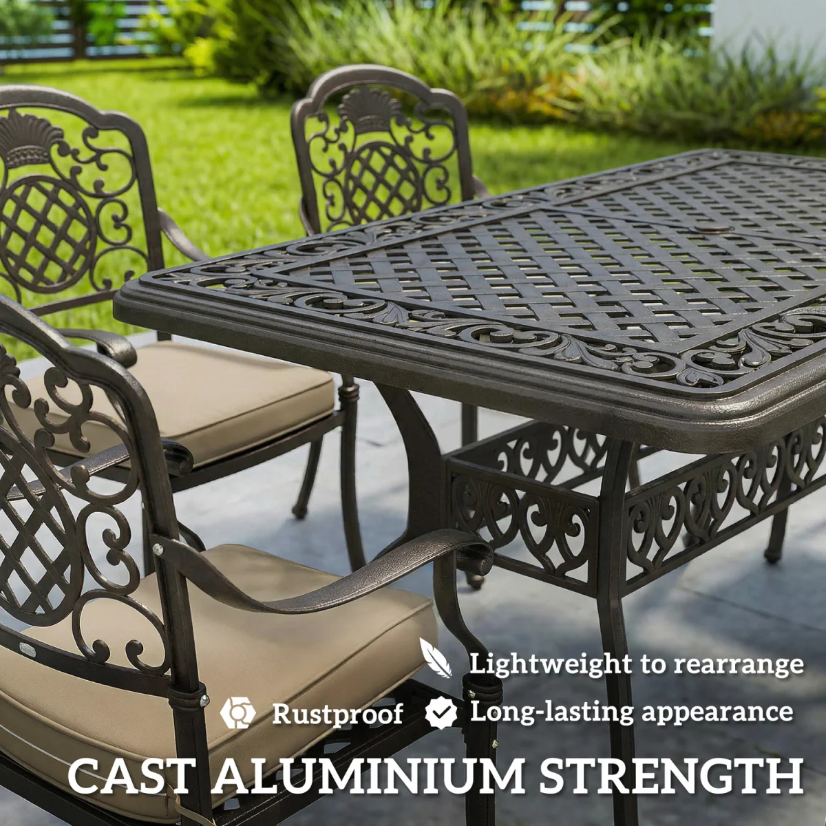 Outsunny Outdoor Dining Set with Cushions, Parasol Hole, Bronze Tone - Bronze – image 5