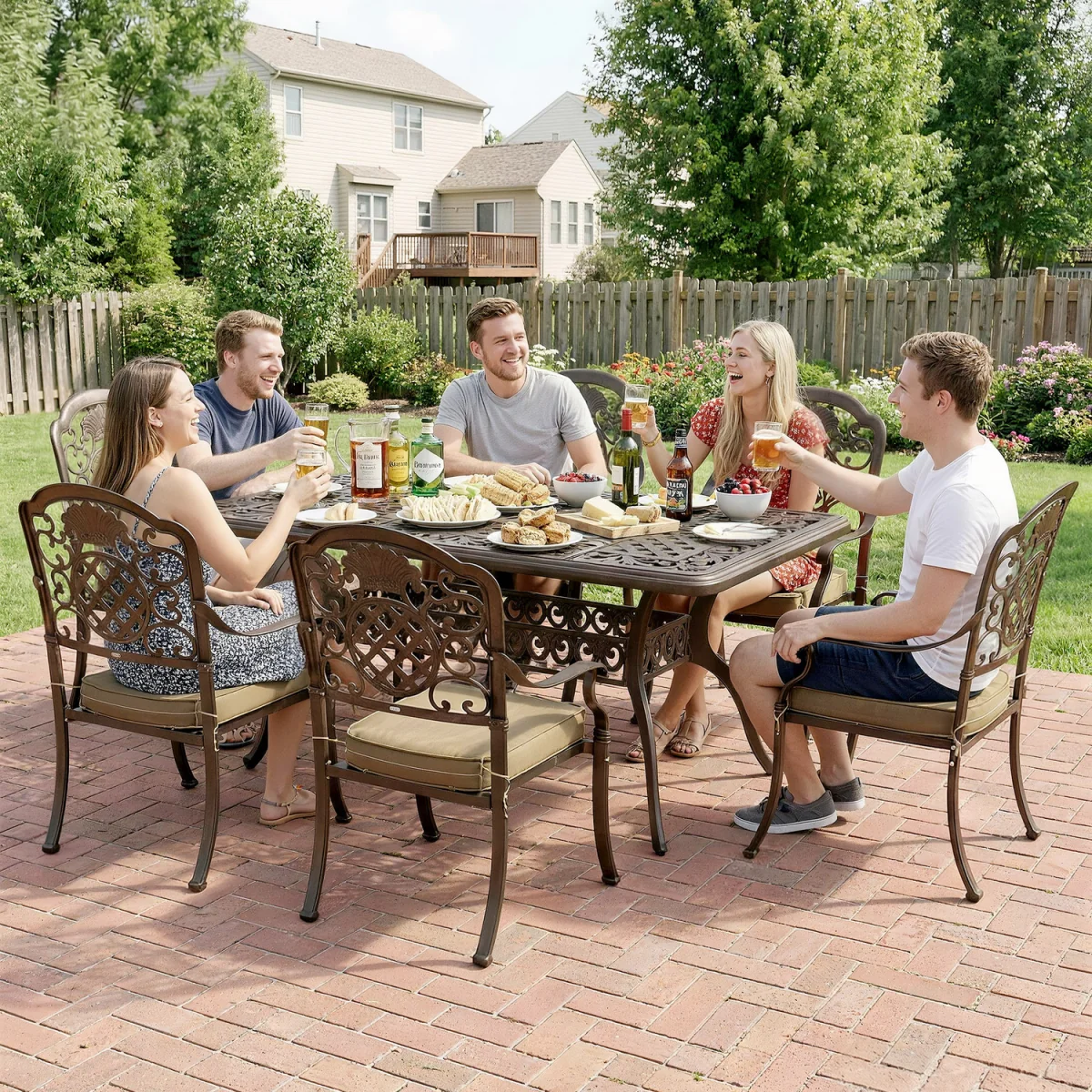 Outsunny Outdoor Dining Set with Cushions, Parasol Hole, Bronze Tone - Bronze – image 8