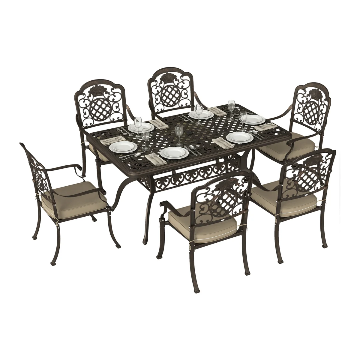 Outsunny Outdoor Dining Set with Cushions, Parasol Hole, Bronze Tone - Bronze – image 1