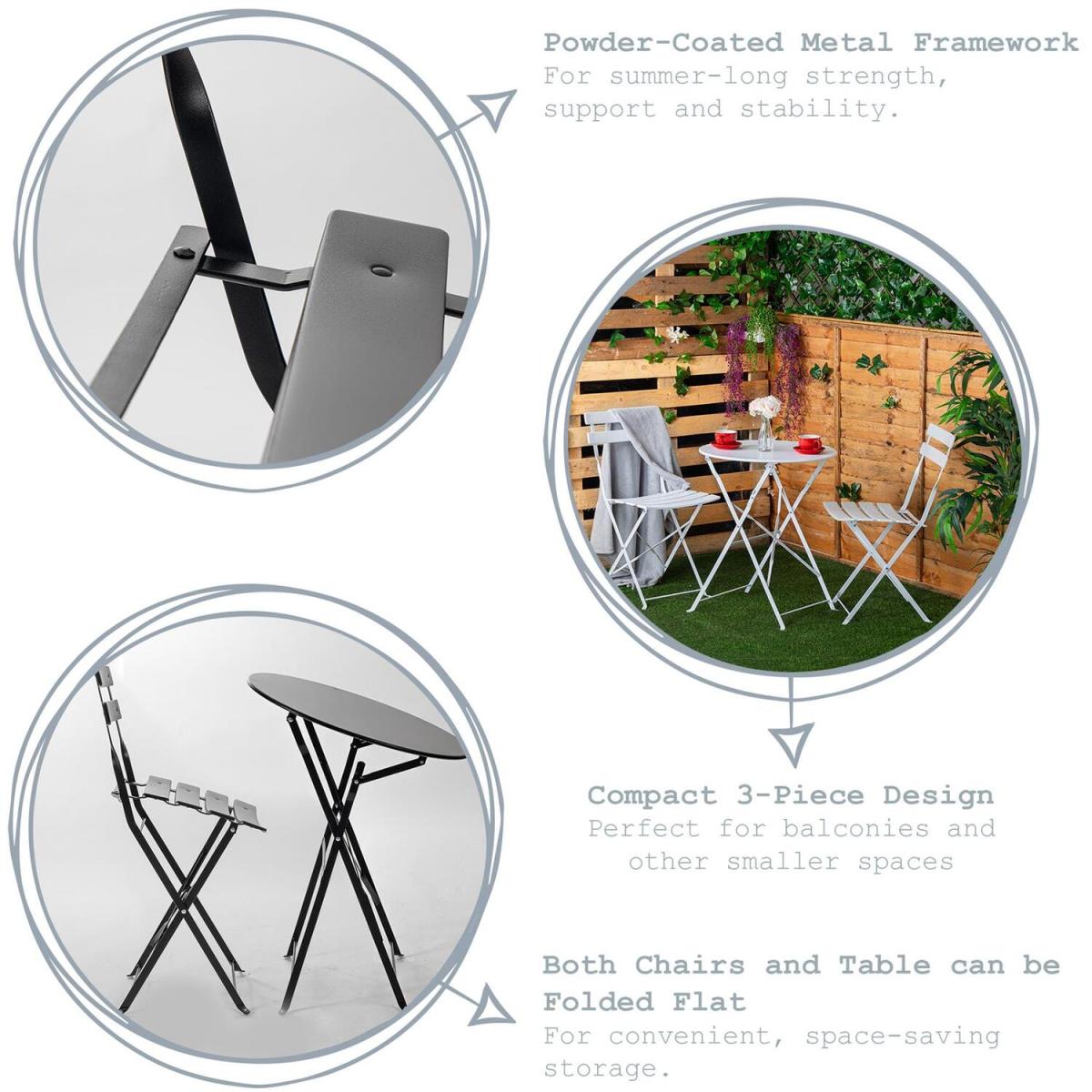 2 Seater Garden Bistro Dining Table and Chair Set - Square - Grey – image 2