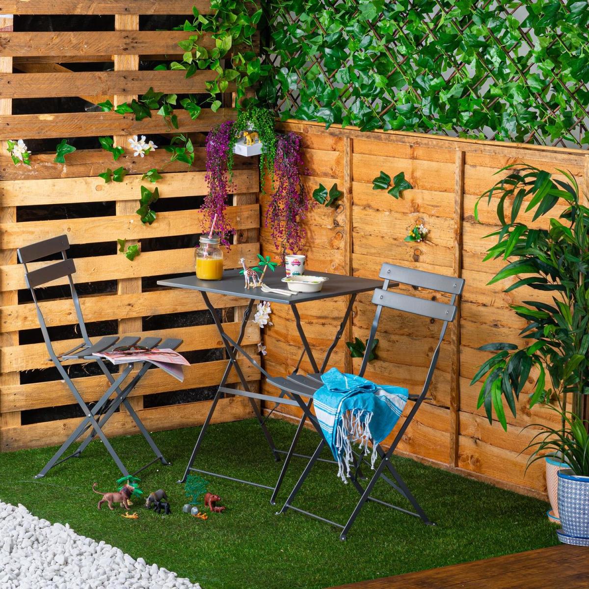 2 Seater Garden Bistro Dining Table and Chair Set - Square - Grey – image 5