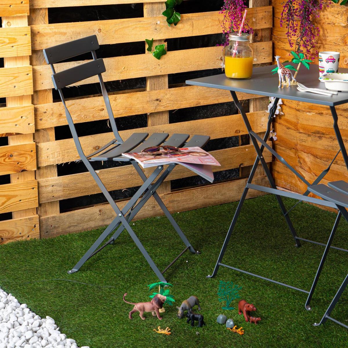 2 Seater Garden Bistro Dining Table and Chair Set - Square - Grey – image 6