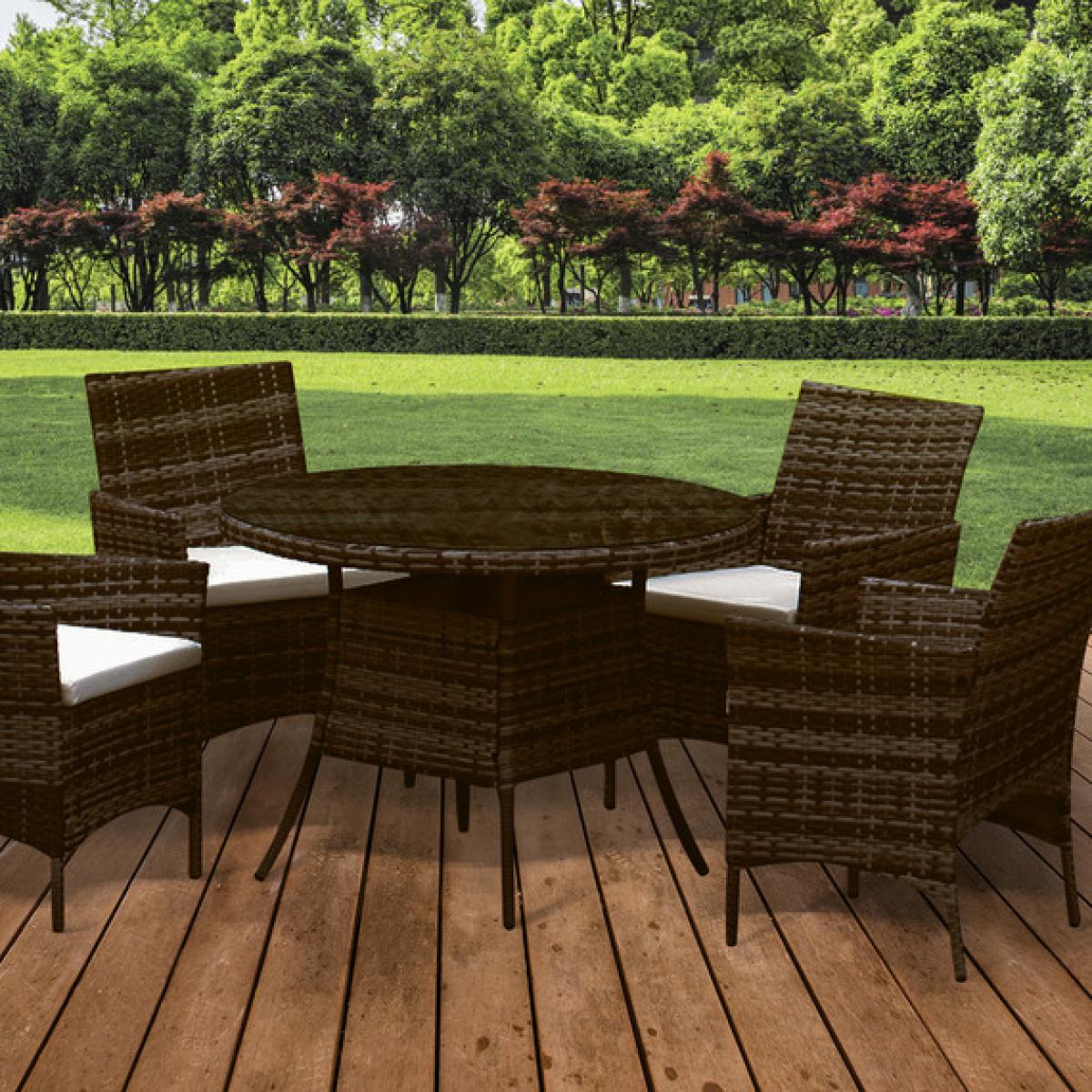 5PC Rattan Dining Garden Set - Brown