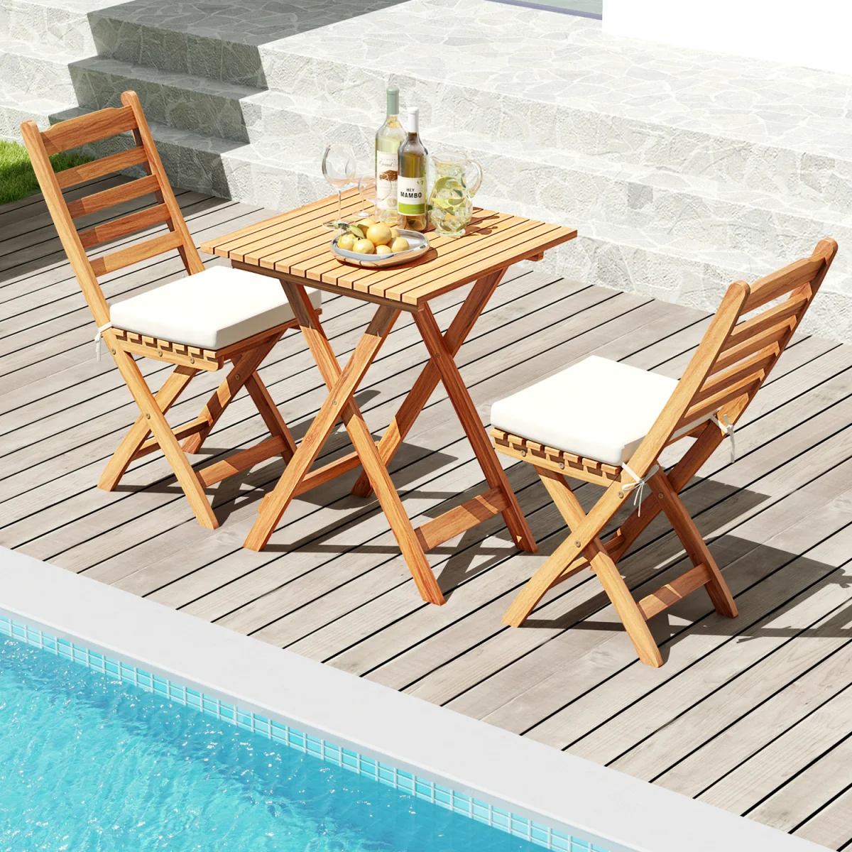 3-Piece Acacia Wood Patio Bistro Set - White – image 2