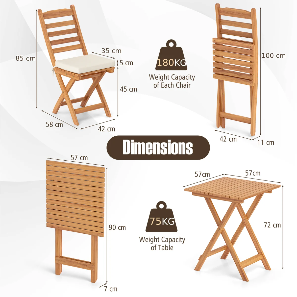 3-Piece Acacia Wood Patio Bistro Set - White – image 3
