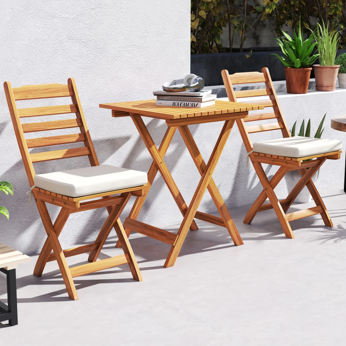3-Piece Acacia Wood Patio Bistro Set - White – image 4
