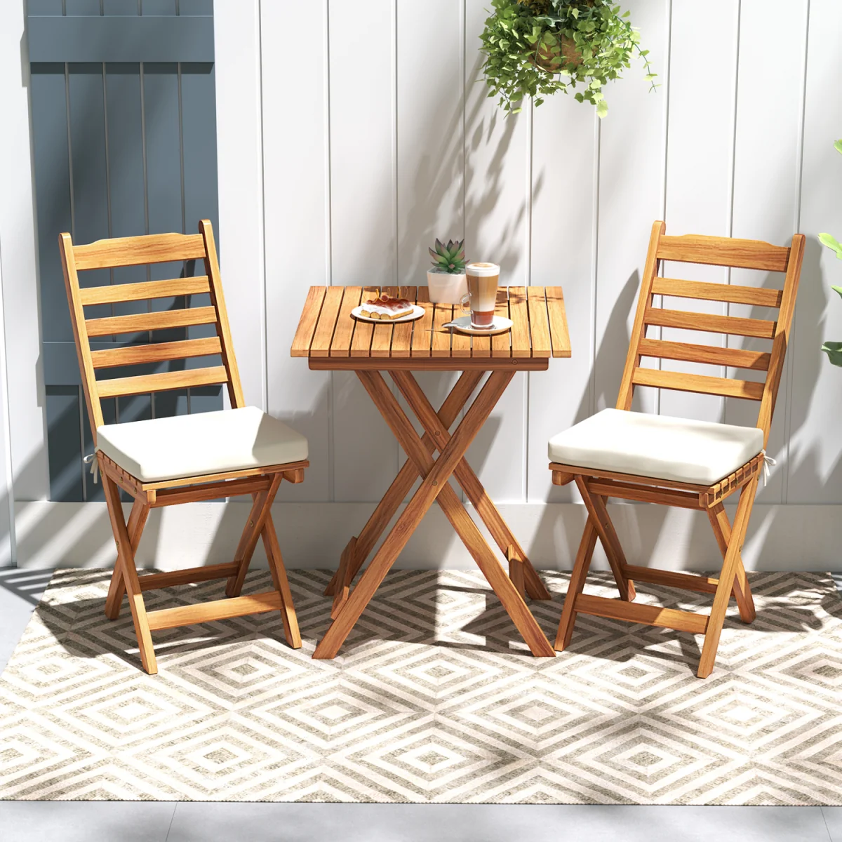 3-Piece Acacia Wood Patio Bistro Set - White – image 5