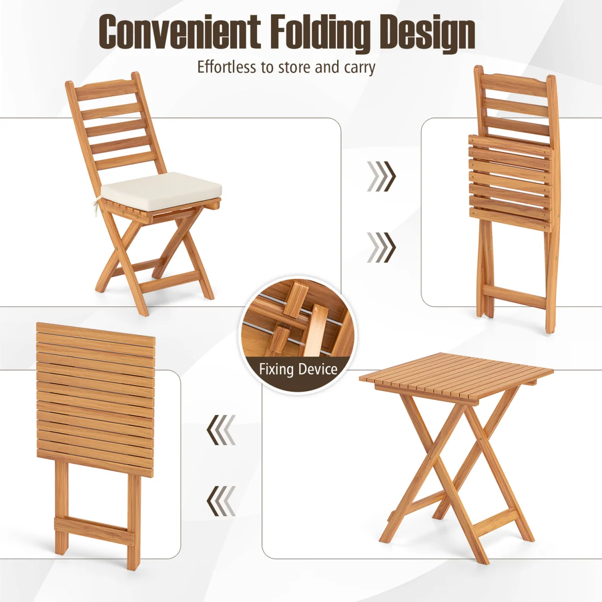 3-Piece Acacia Wood Patio Bistro Set - White – image 7