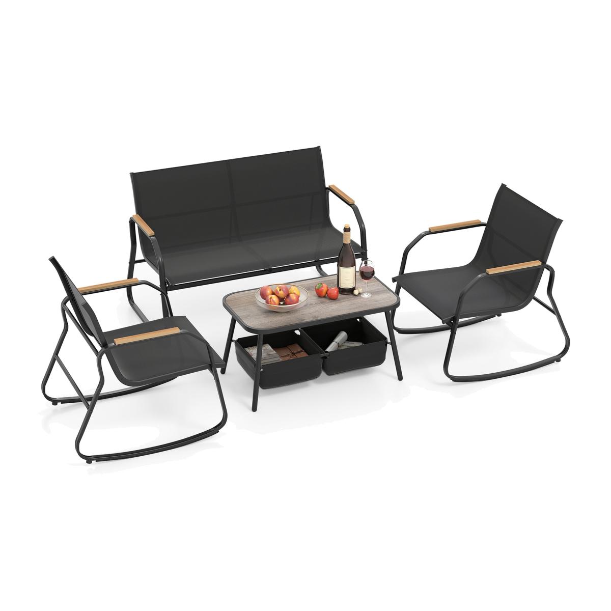 4 Pieces Outdoor Conversation Set - Black