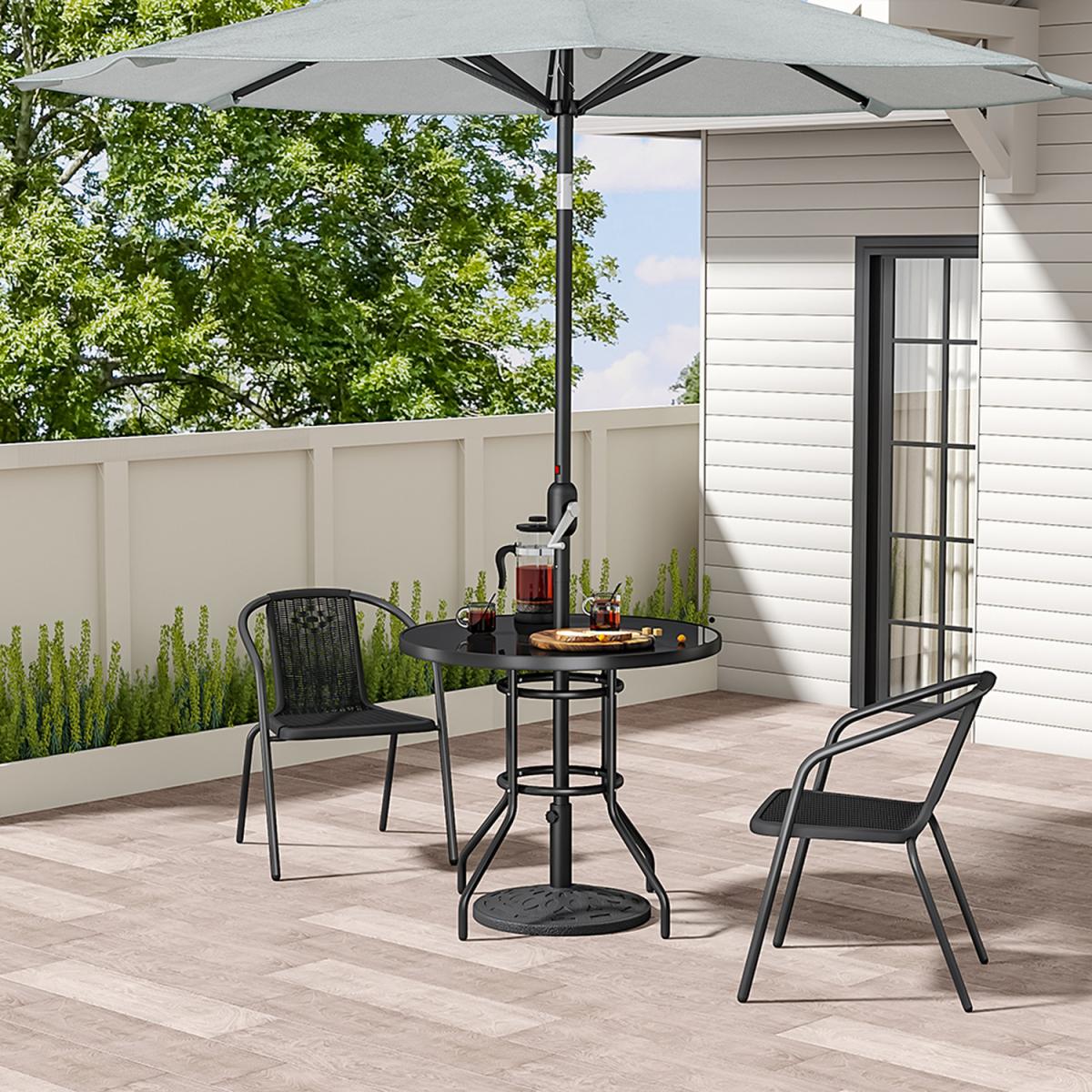 Table and Chair with Umbrella Hole Bistro Set - Black / 2 Chairs + 1 Table – image 3