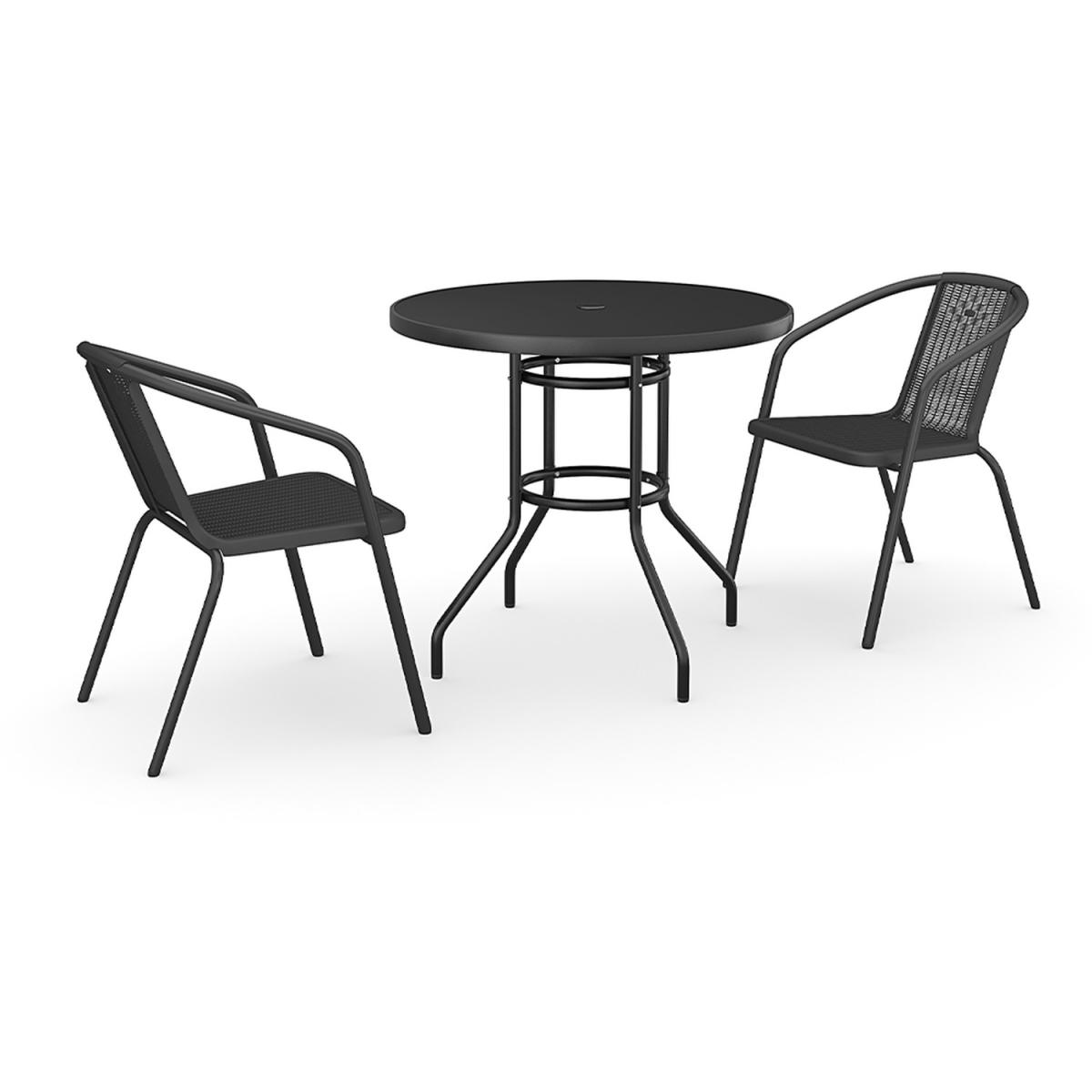 Table and Chair with Umbrella Hole Bistro Set - Black / 2 Chairs + 1 Table – image 4