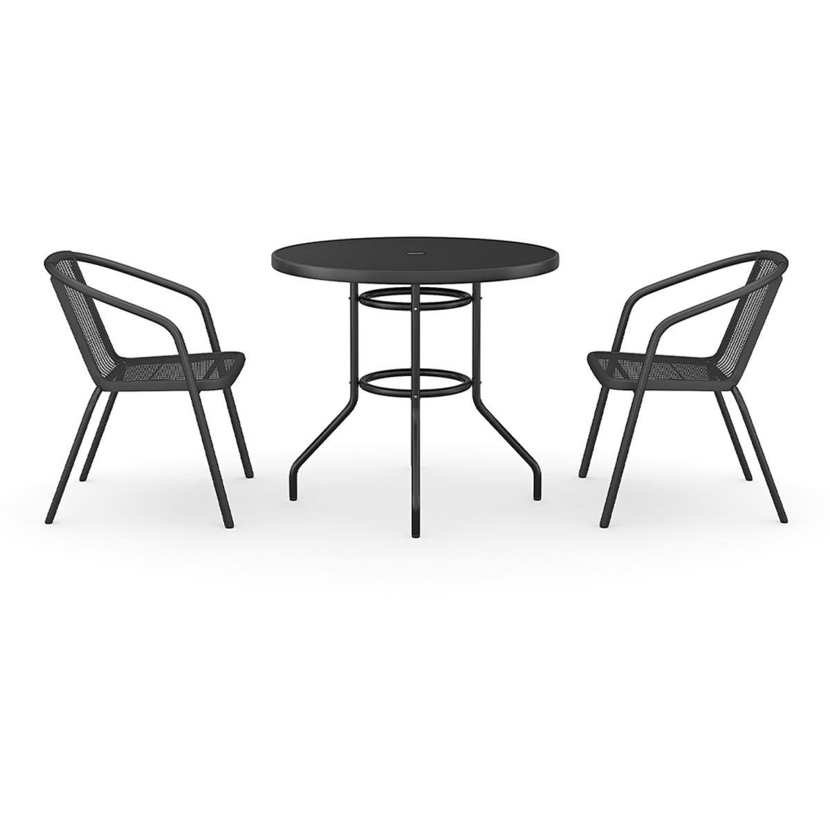 Table and Chair with Umbrella Hole Bistro Set - Black / 2 Chairs + 1 Table – image 5