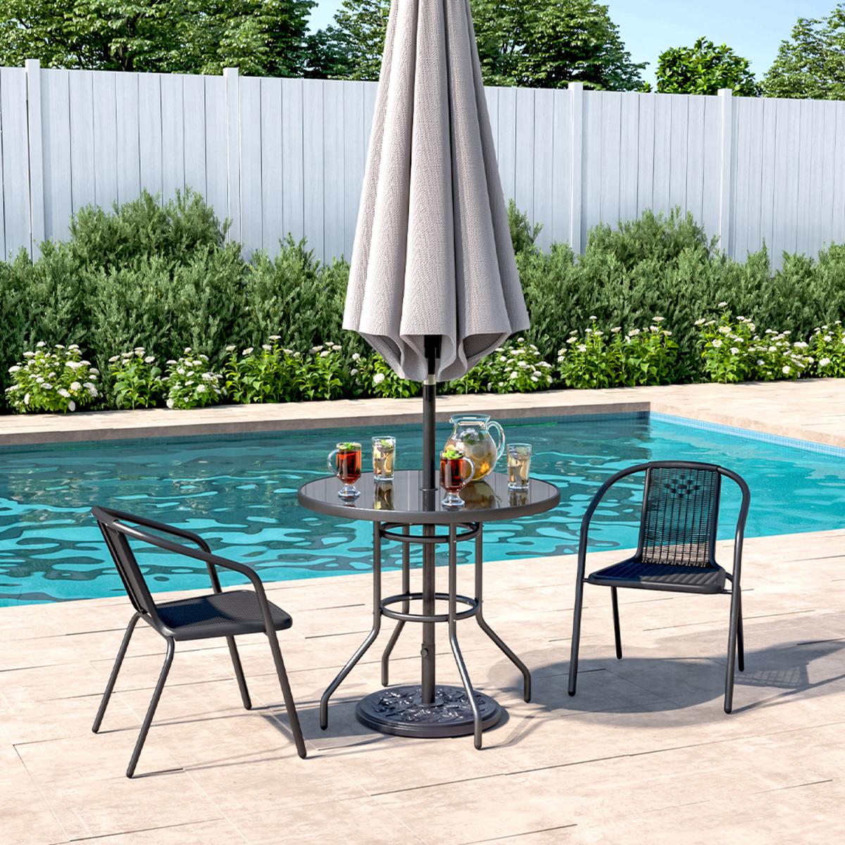 Table and Chair with Umbrella Hole Bistro Set - Black / 2 Chairs + 1 Table – image 6