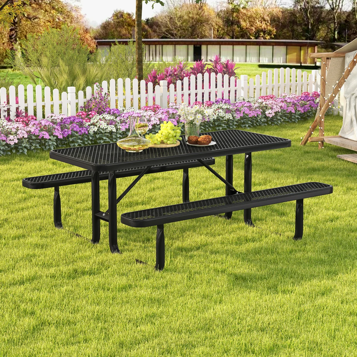 Outdoor Picnic Table and Bench Set - Black / 76cm – image 3