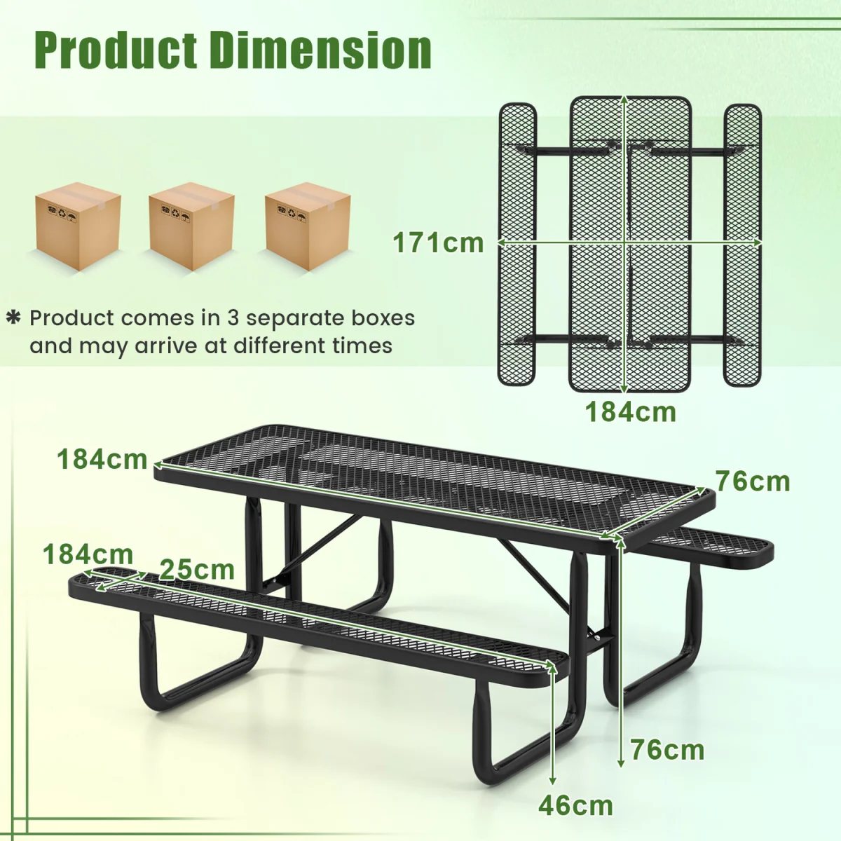Outdoor Picnic Table and Bench Set - Black / 76cm – image 4