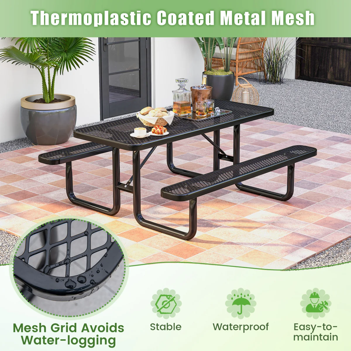 Outdoor Picnic Table and Bench Set - Black / 76cm – image 5