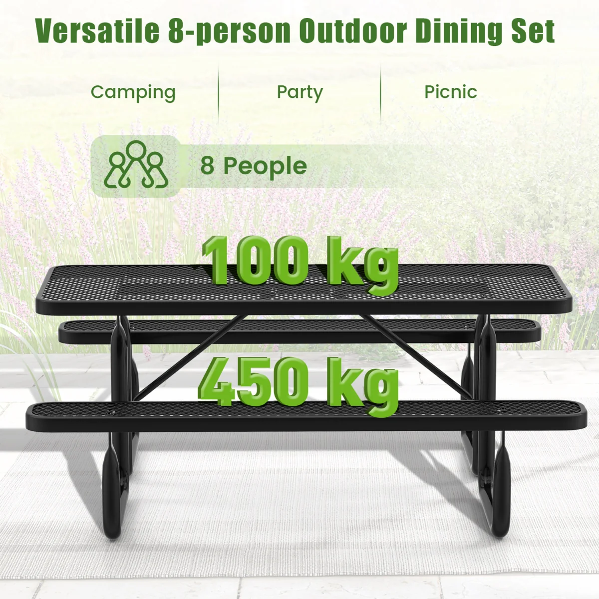 Outdoor Picnic Table and Bench Set - Black / 76cm – image 6