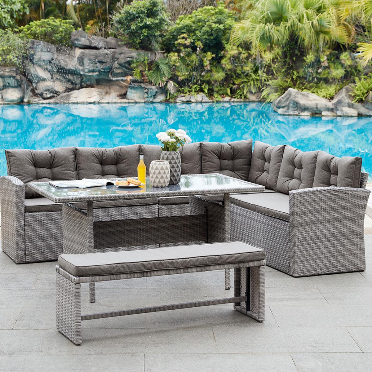 Osprey 4PC Rattan Corner Dining Set with Cover - Grey – image 1