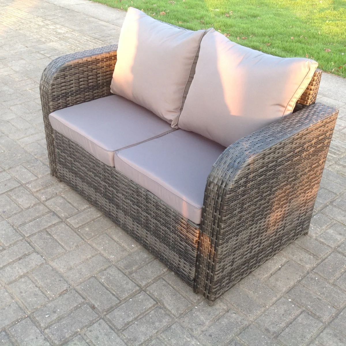 Rattan Garden Furniture Set Oblong Black Glass Dining Table - Dark Grey Mixed – image 2