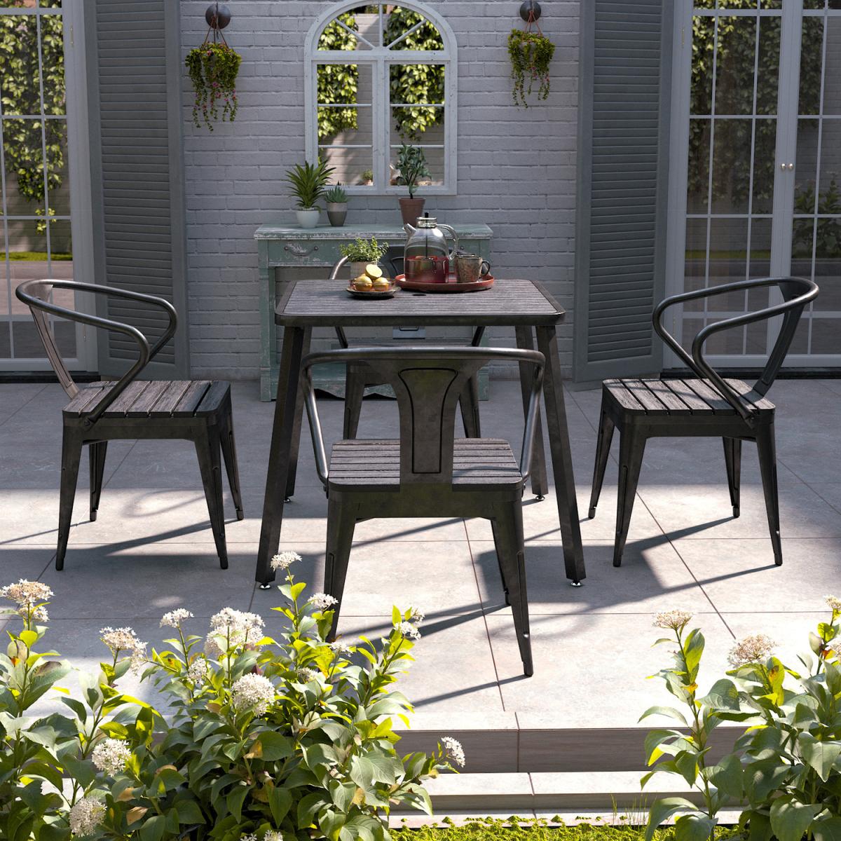 5Pcs Square Dining Bistro Sets - Brown – image 2