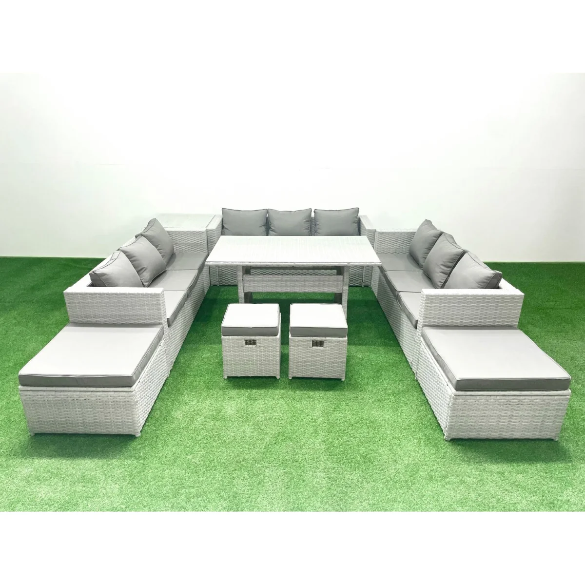 Fimous Rattan Garden Furniture 13-Seater Lounge and Dining Set, Light Grey Mixed. - Light Grey Mixed – image 5