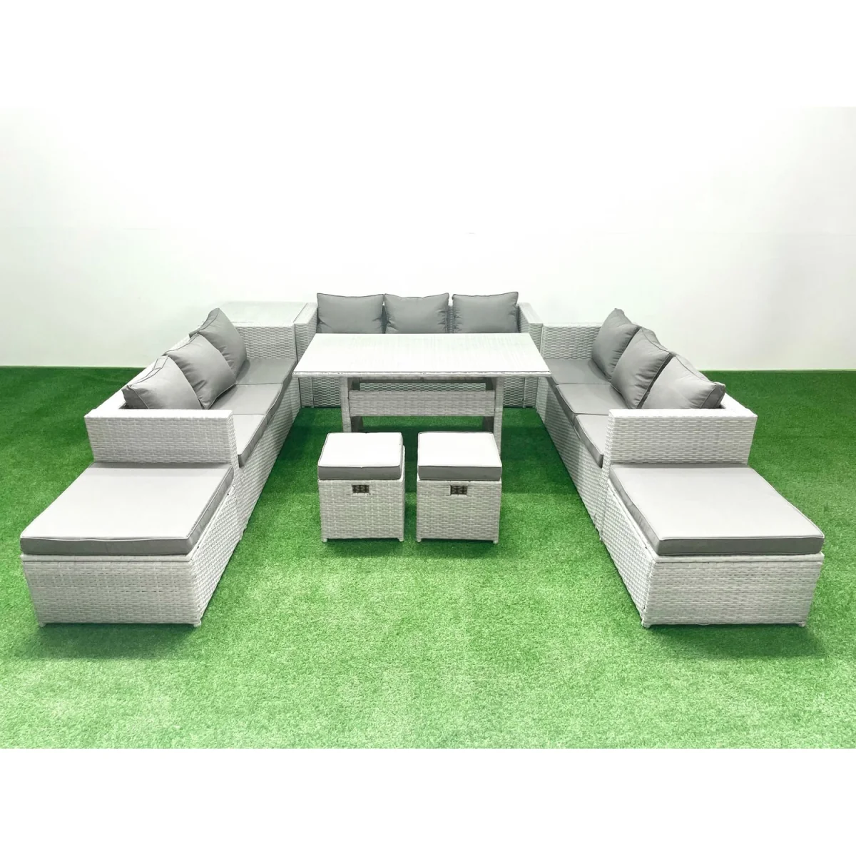 Fimous Rattan Garden Furniture 13-Seater Lounge and Dining Set, Light Grey Mixed. - Light Grey Mixed – image 1