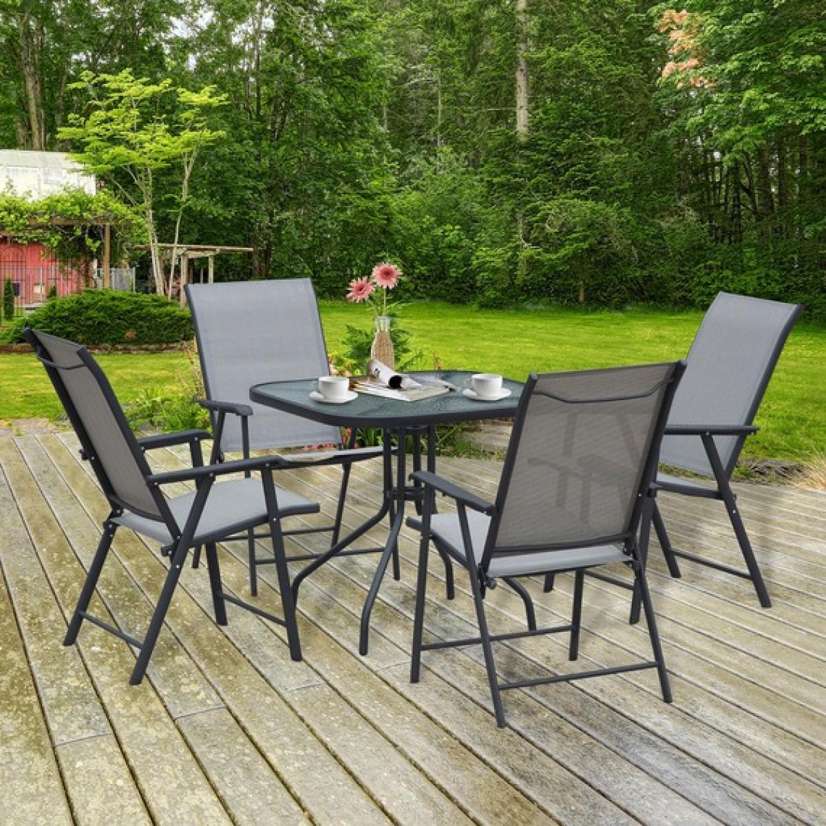 Garden Classic Outdoor Steel Frames Dining Set - Black and Grey