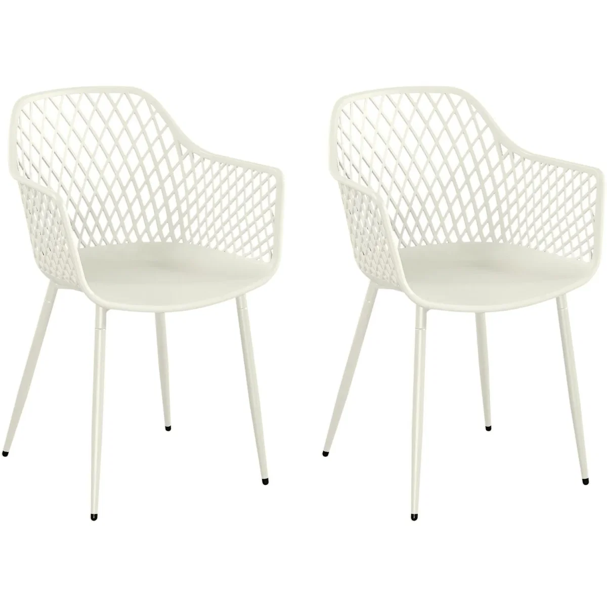 3 Piece Round Garden Bistro Set, Pair of Lattice Armchairs and Plastic Table - White – image 3