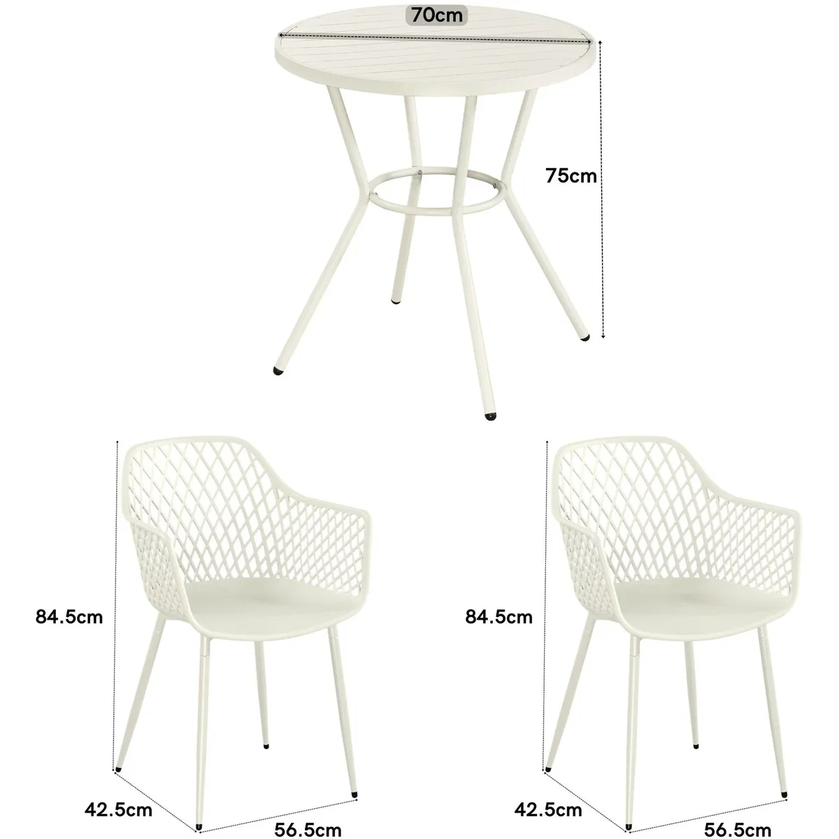 3 Piece Round Garden Bistro Set, Pair of Lattice Armchairs and Plastic Table - White – image 5