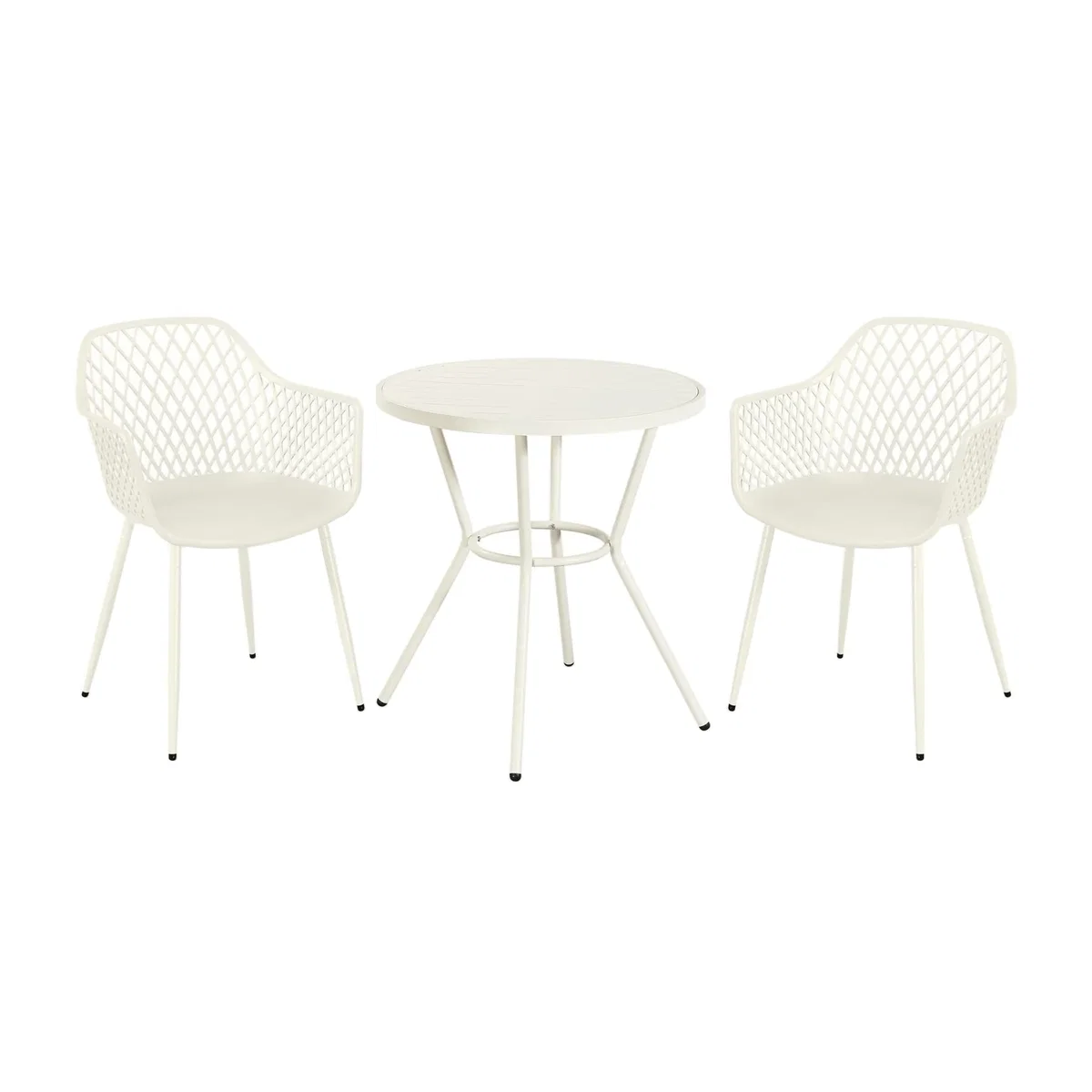 3 Piece Round Garden Bistro Set, Pair of Lattice Armchairs and Plastic Table - White – image 1