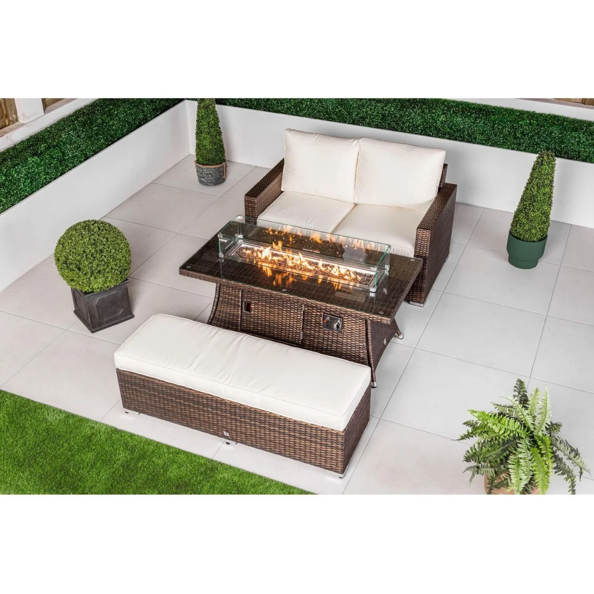 Sydney Loveseat Sofa Rattan Garden Furniture Fire Pit Table Bench Set - Brown – image 2