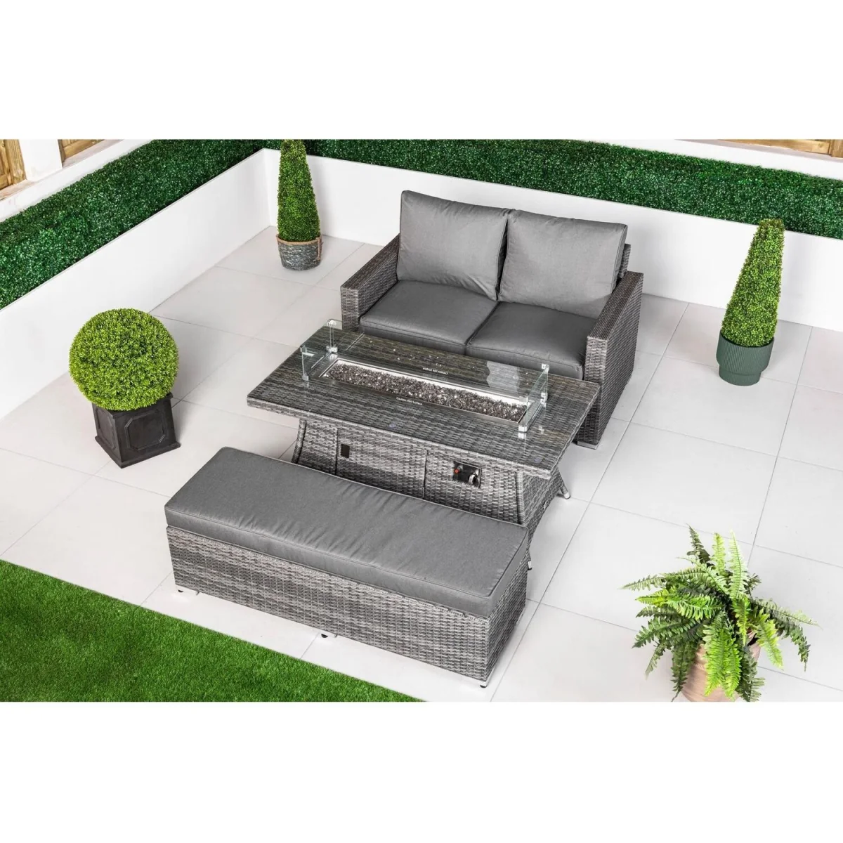 Sydney Loveseat Sofa Rattan Garden Furniture Fire Pit Table Bench Set - Brown – image 13