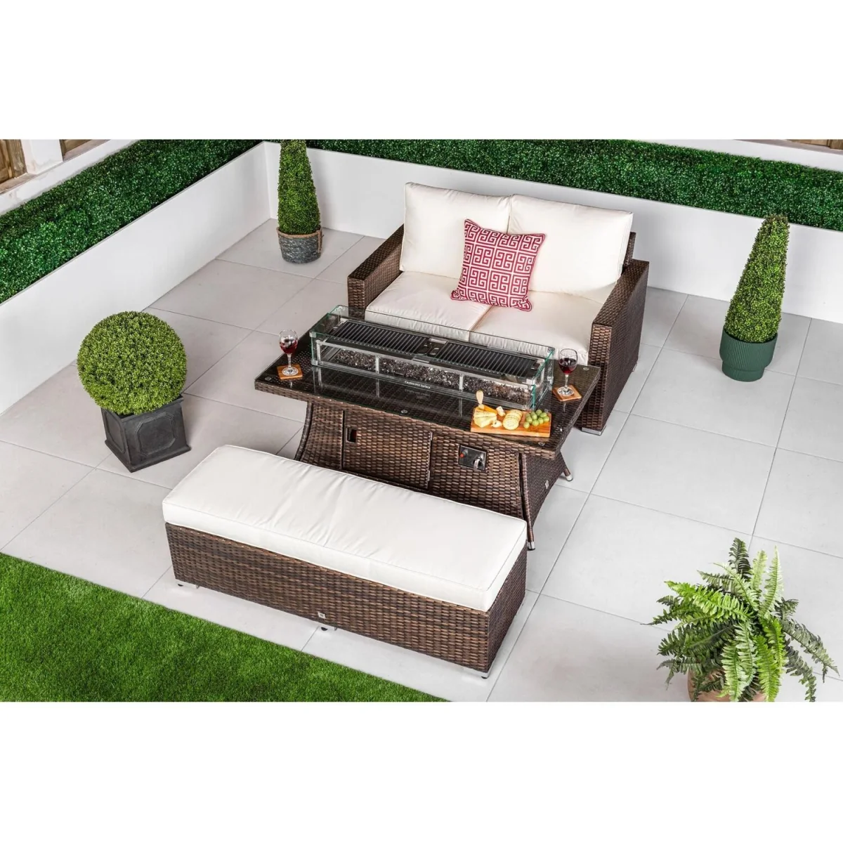 Sydney Loveseat Sofa Rattan Garden Furniture Fire Pit Table Bench Set - Brown – image 3