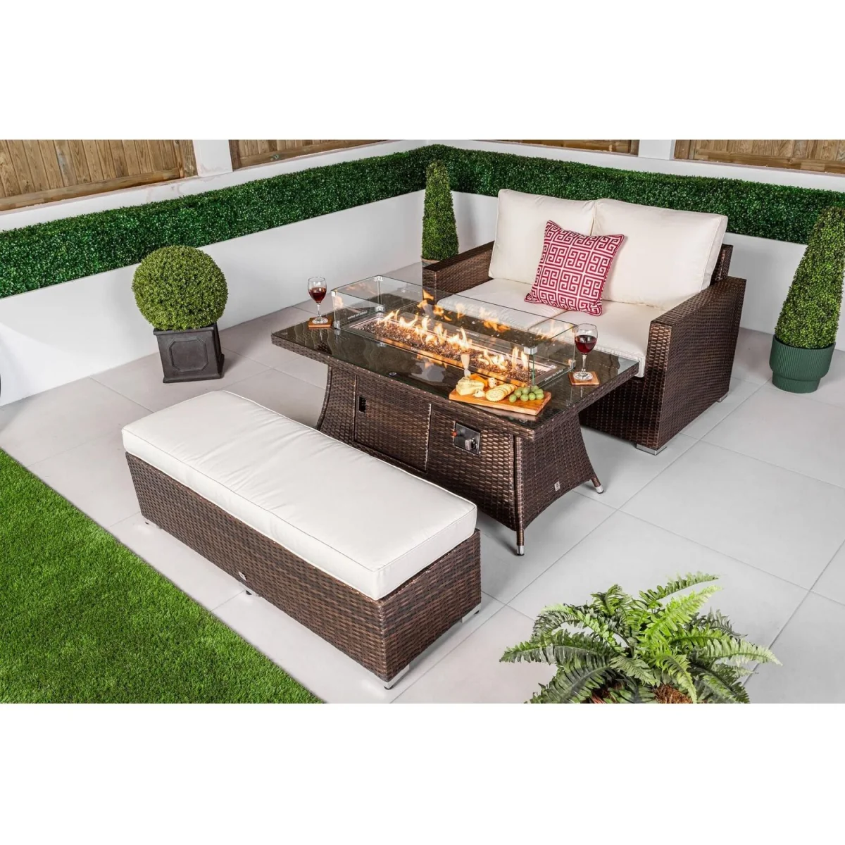 Sydney Loveseat Sofa Rattan Garden Furniture Fire Pit Table Bench Set - Brown – image 4
