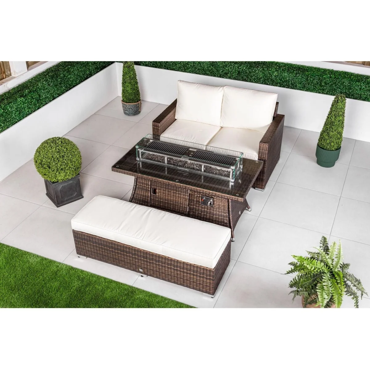 Sydney Loveseat Sofa Rattan Garden Furniture Fire Pit Table Bench Set - Brown – image 5