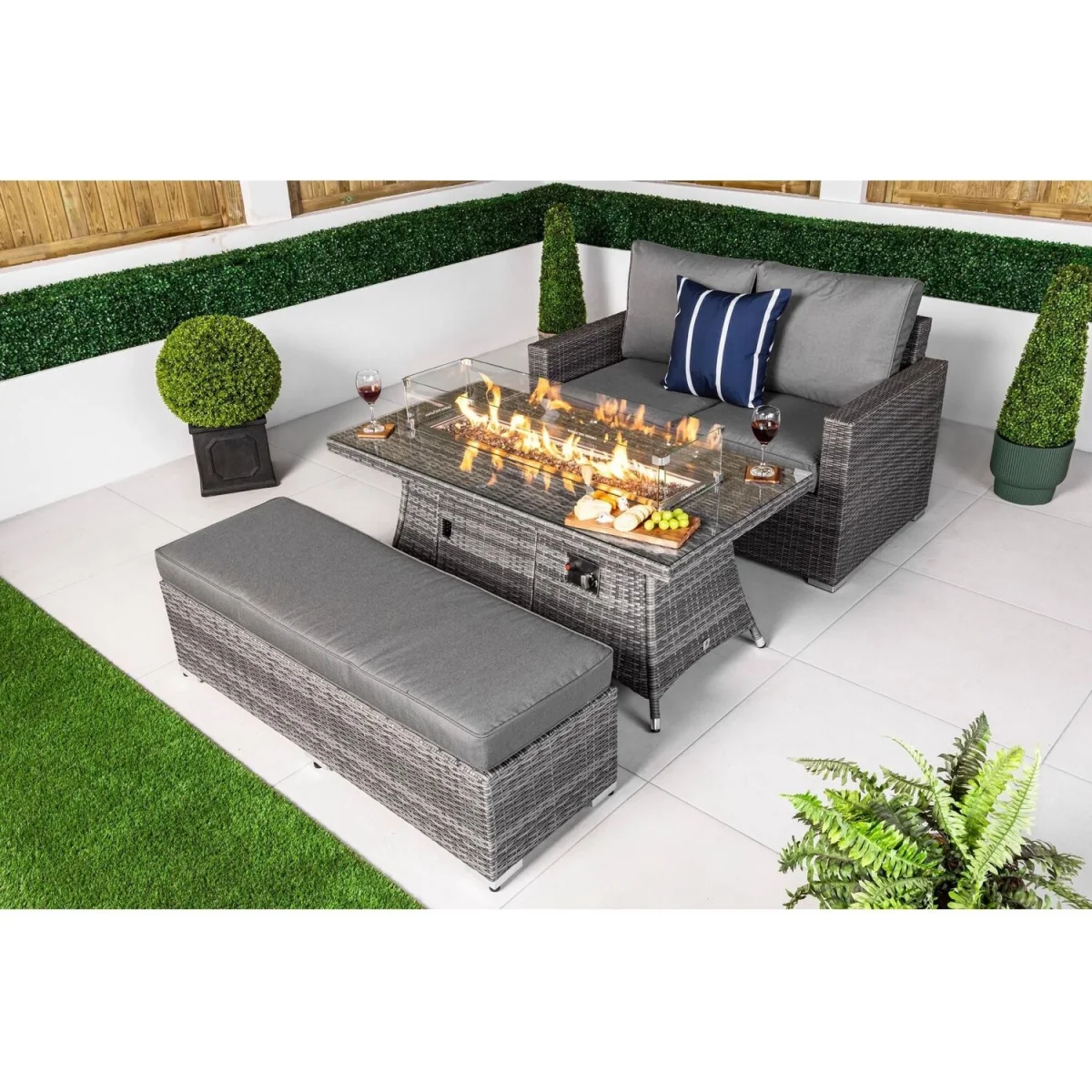 Sydney Loveseat Sofa Rattan Garden Furniture Fire Pit Table Bench Set - Brown – image 7
