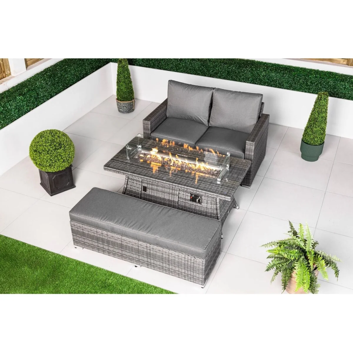 Sydney Loveseat Sofa Rattan Garden Furniture Fire Pit Table Bench Set - Brown – image 8