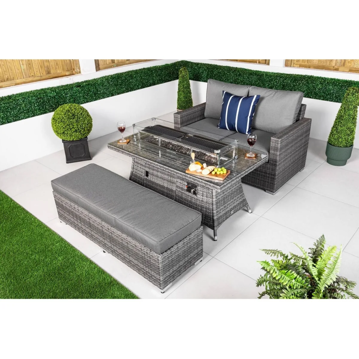 Sydney Loveseat Sofa Rattan Garden Furniture Fire Pit Table Bench Set - Brown – image 10