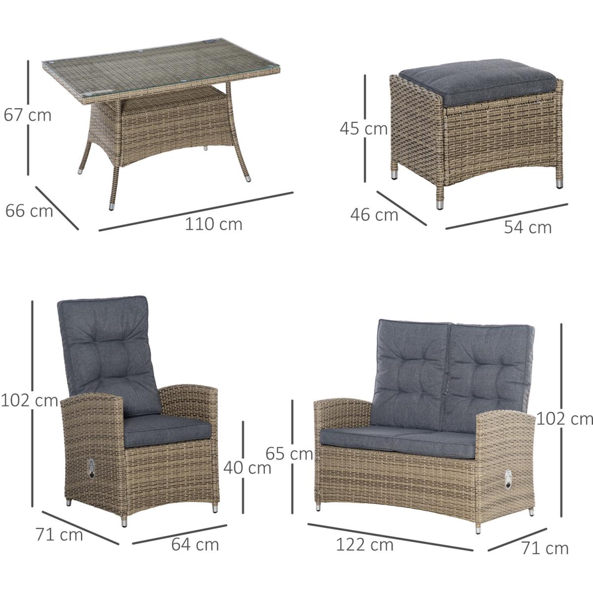 6 PCS PE Rattan Dining Set Conversation - Mixed Grey – image 2