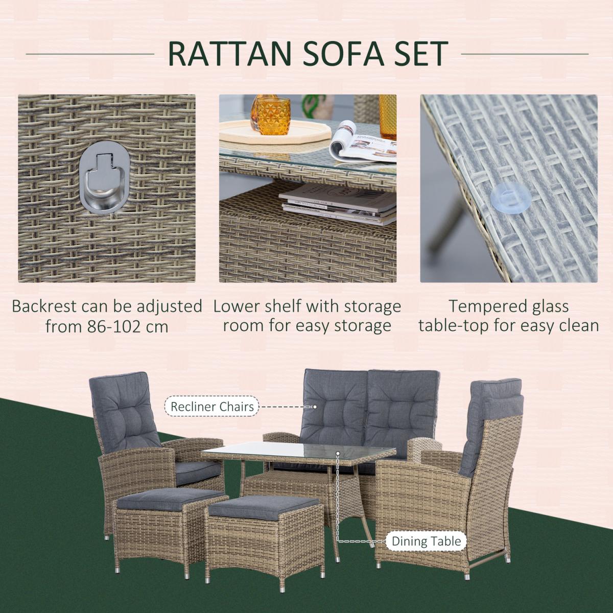 6 PCS PE Rattan Dining Set Conversation - Mixed Grey – image 4