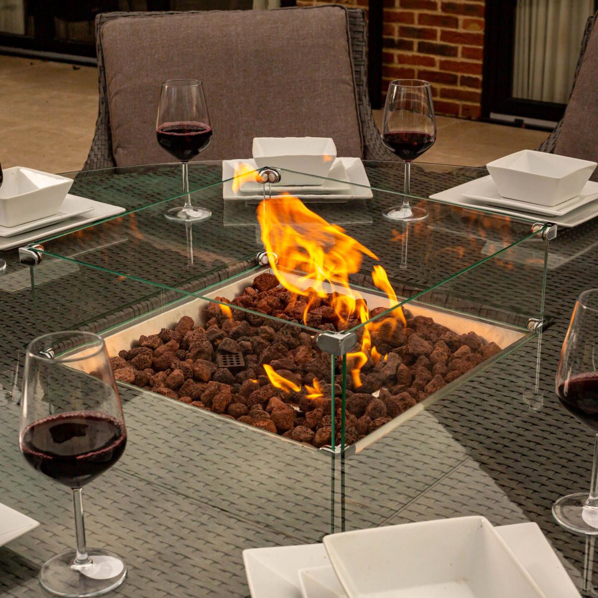 Georgia 8 Seater Rattan Furniture Set with Round Firepit Table - Grey – image 3
