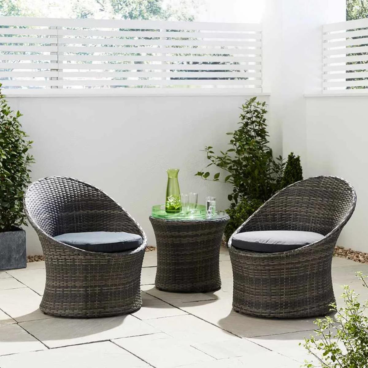 3 Piece Rattan Bistro Garden Egg Set - Grey