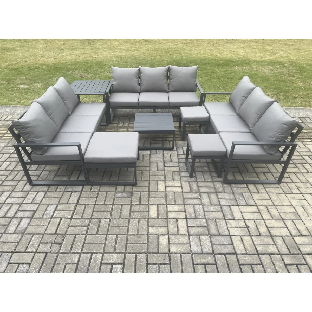 Fimous 12-Seater Aluminium Outdoor Garden Furniture Set Dark Grey - Dark Grey – image 2