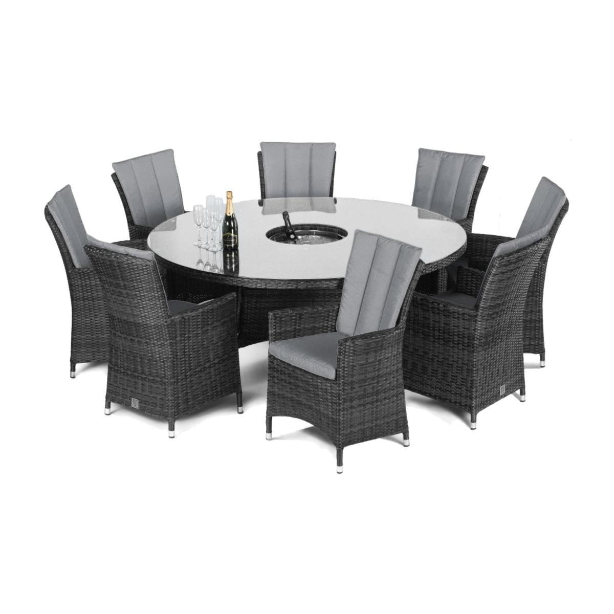 LA 8 Seat Rattan Dining Set Round with Ice Bucket Lazy Susan - Grey – image 1
