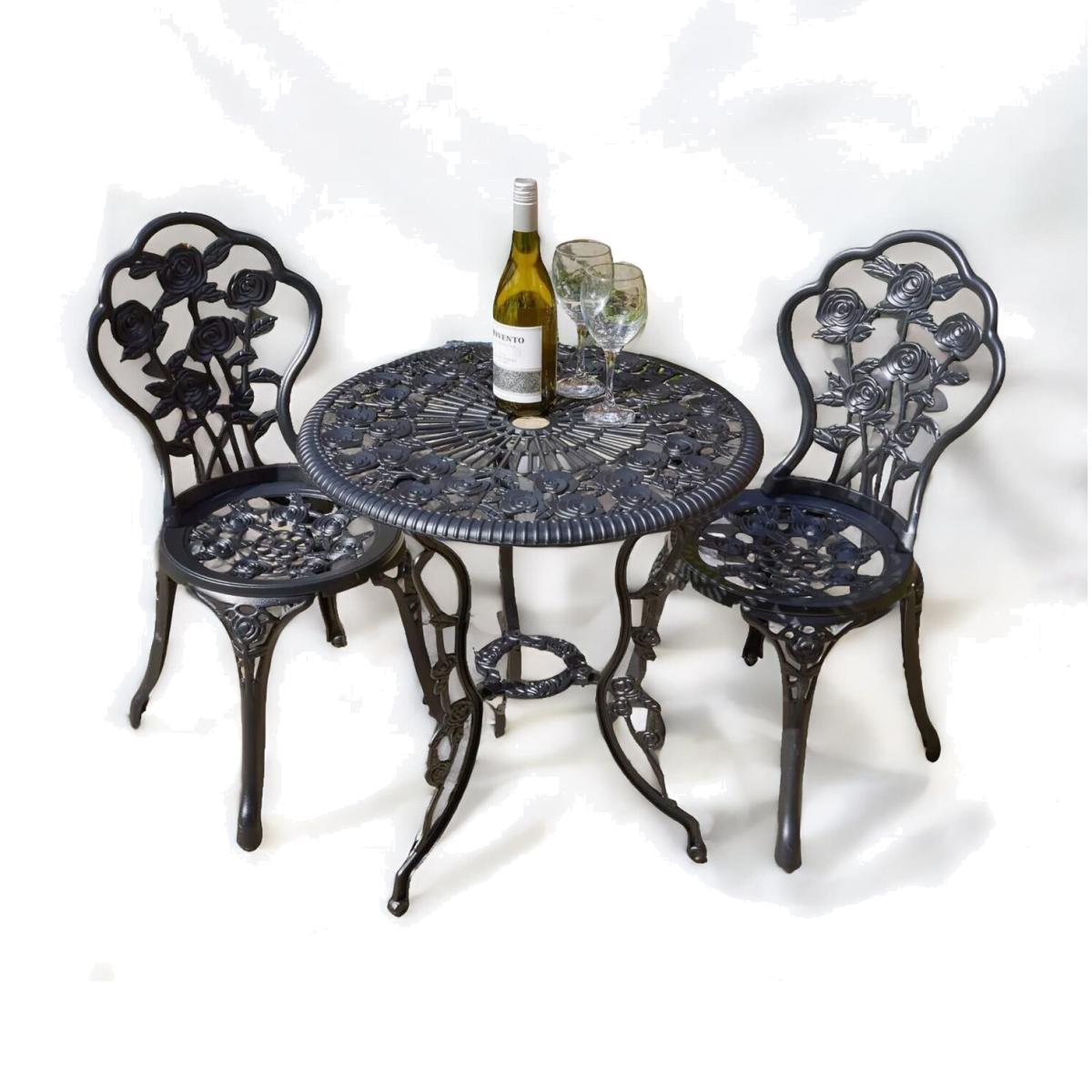 Set of 3 Cast Iron Bistro Table And Chair - Grey