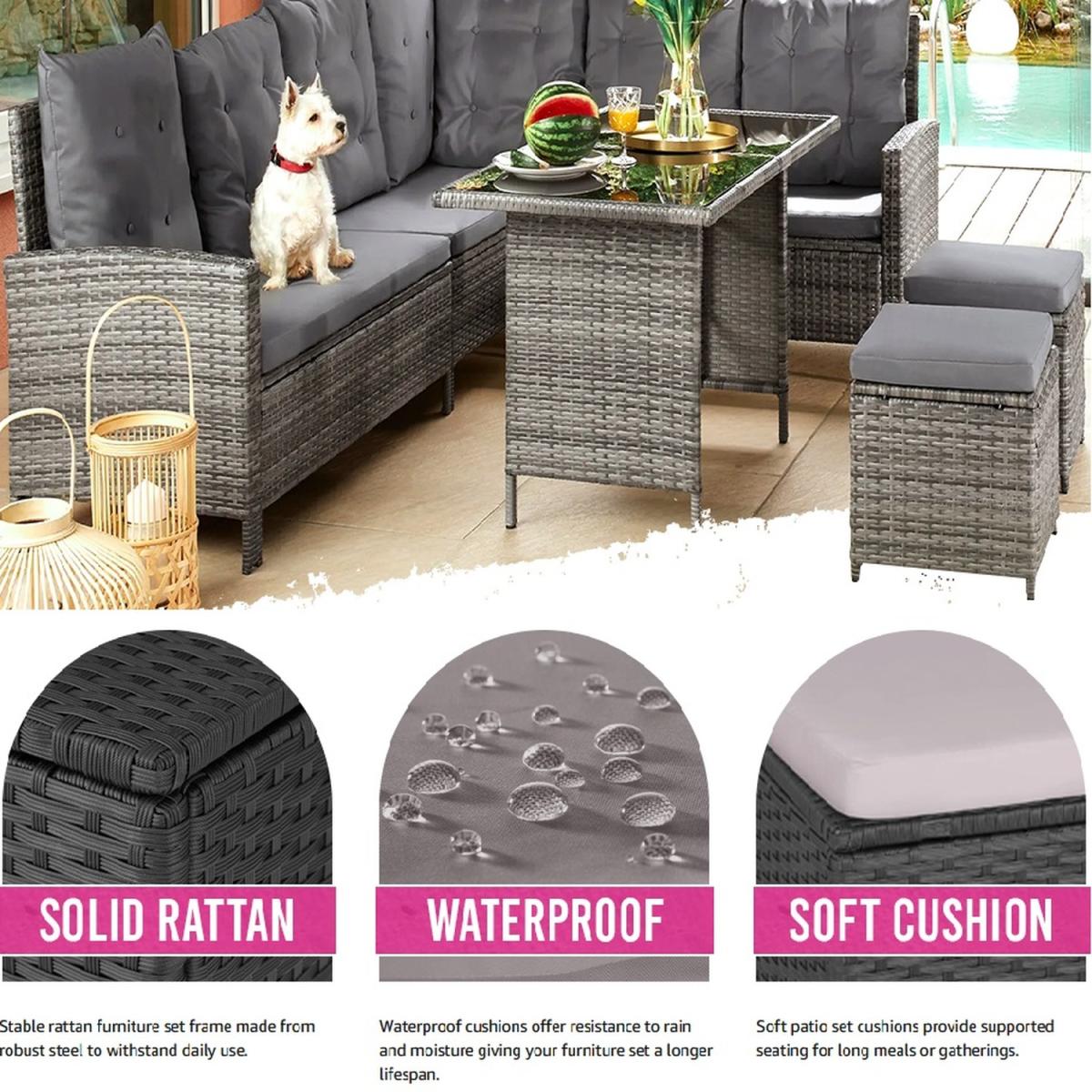 Barletta Rattan Garden Furniture Set - Lounge Bistro Dining Set With Cushions - Nature – image 4