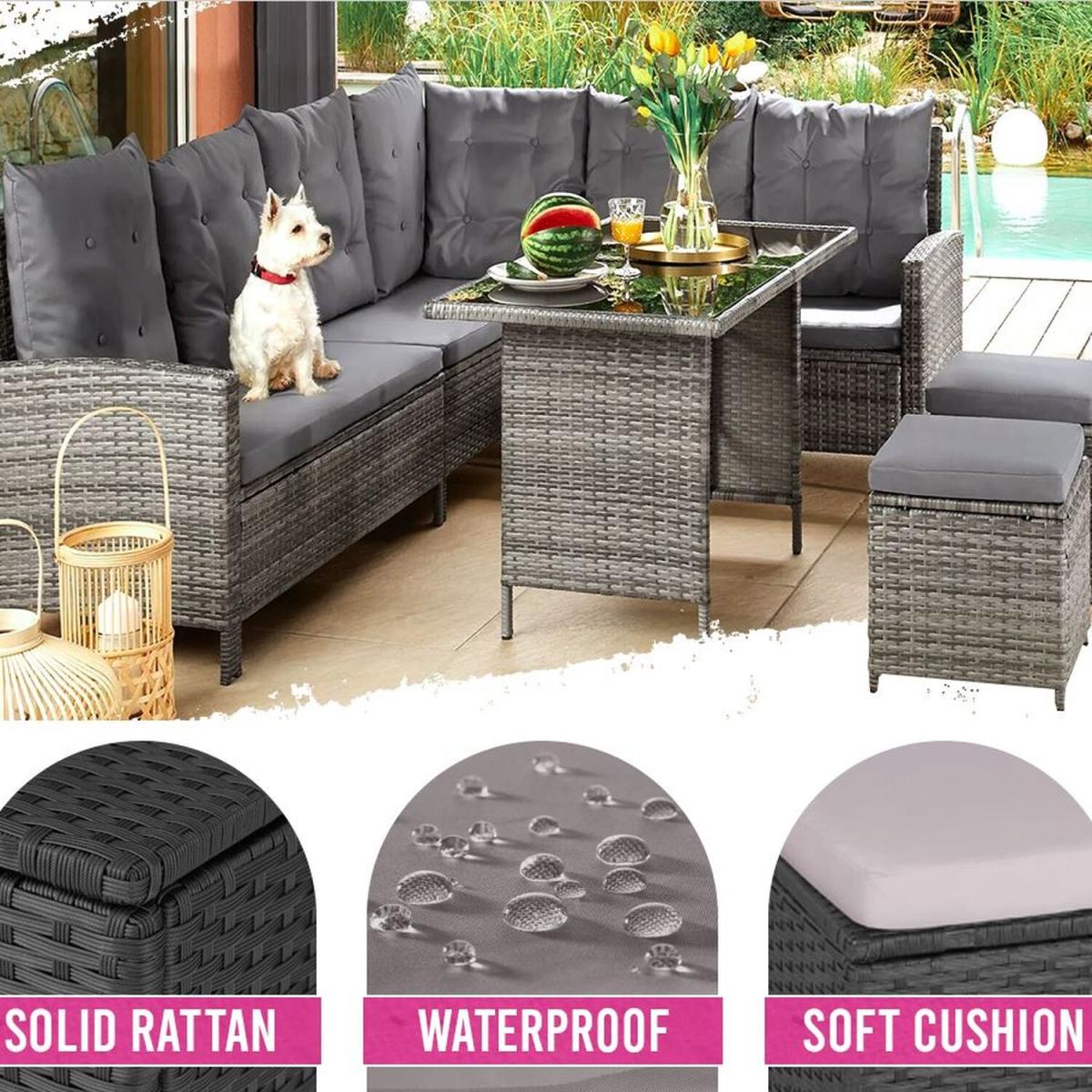 Barletta Rattan Garden Furniture Set - Lounge Bistro Dining Set With Cushions - Nature – image 7