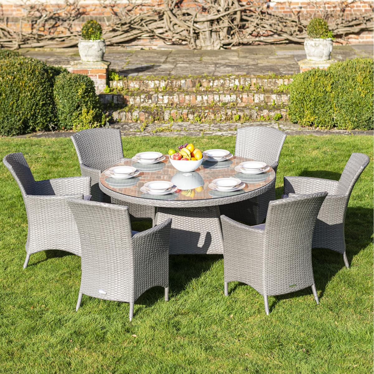 Bracken Outdoors Indiana 6 Seat Round Rattan Garden Furniture Set - Grey